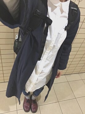 「Samansa Mos2（サマンサ モスモス）のアイテム（シャツワンピース、ホワイト系）」を使った、sayuさん（レディース・156cm）の春コーディネート