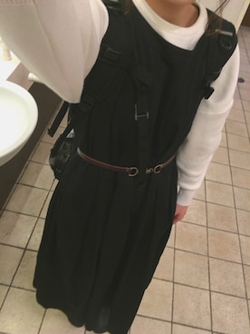 「PAR ICI（パーリッシィ）の★コットンサテン　ノースリワンピース（ワンピース、ブラック系）」を使った、sayuさん（レディース・156cm）の春コーディネート