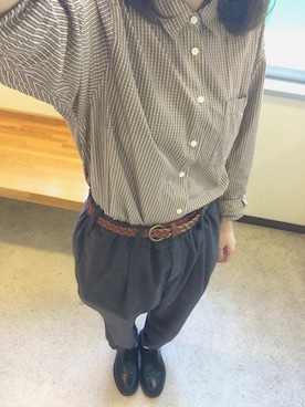 「UNIQLO（ユニクロ）のアイテム（シャツ/ブラウス、ベージュ系）」を使った、sayuさん（レディース・156cm）の春コーディネート