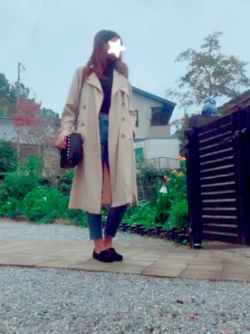 「MOUSSY（マウジー）のMVS SKINNY（デニムパンツ）」を使った、Erieさん（レディース・170cm）の秋コーディネート