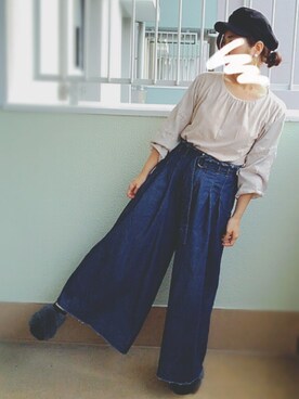 「Samansa Mos2 blue（サマンサモスモスブルー）のアイテム（キャスケット）」を使った、neneさん（レディース・160cm）の秋コーディネート