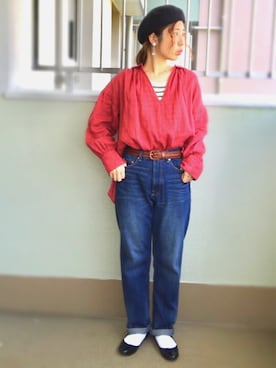 「Samansa Mos2 blue（サマンサモスモスブルー）のアイテム（ハンチング/ベレー帽）」を使った、neneさん（レディース・160cm）の春コーディネート