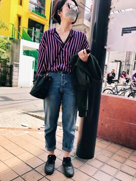 「stripes」｜「アイテム（ジャケット/アウター）」を使った、LMさん（レディース・157cm）の春コーディネート