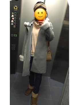 「ムートンブーツ」｜「アイテム（ステンカラーコート）」を使った、みさchuさん（レディース・160cm）の冬コーディネート