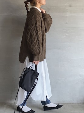 「ケーブルニット」｜「アイテム（シャツワンピース）」を使った、⁑⁑ぁぃ⁑⁑さん（レディース・157cm）の冬コーディネート