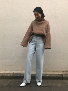 「ブラウンニット」｜「アイテム（ブーツ）」を使った、八木さん（レディース・162cm）の冬コーディネート