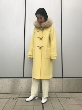「アイテム（ダッフルコート）」を使った、八木さん（レディース・162cm）の冬コーディネート