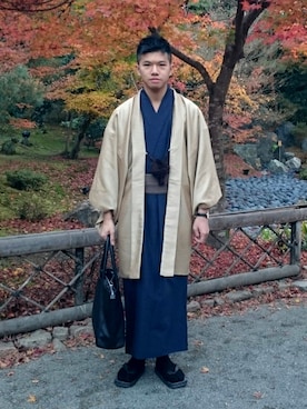 「kimono」｜「アイテム（トートバッグ）」を使った、LarryDesignさん（メンズ・174cm）の春コーディネート