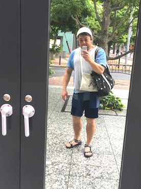 「mel(メル)のアイテム(帽子)」を使った、竹丸さん(メンズ・173cm)の夏コーディネート