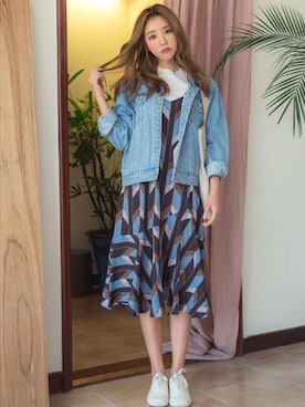 「オルチャンファッション」｜「アイテム（デニムジャケット）」を使った、chlodmanonさん（レディース・164cm）の春コーディネート