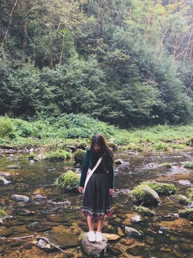 「New look（ニュールック）のアイテム（Other tops、グリーン系）」を使った、大瑶NIUNIUさん（レディース）の冬コーディネート