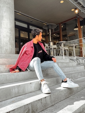 「アイテム（テーラードジャケット、レッド系）」を使った、Yoshinori.Uさん（メンズ・172cm）の春コーディネート