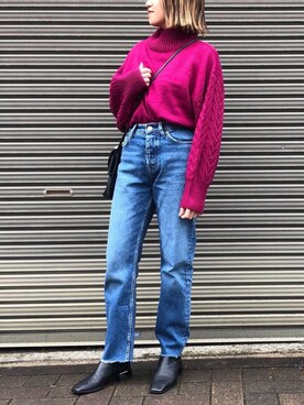 「ケーブルニット」｜「アイテム（その他アンダーウェア/インナー）」を使った、MIHOさん（レディース・152cm）の冬コーディネート