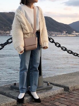 「ZOZO（ゾゾ）のスリムテーパードデニムパンツ［WOMEN］（デニムパンツ）」を使った、MIHOさん（レディース・152cm）の冬コーディネート