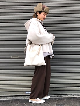 「PT（ピーティ）のアイテム（ショルダーバッグ）」を使った、MIHOさん（レディース・152cm）の冬コーディネート