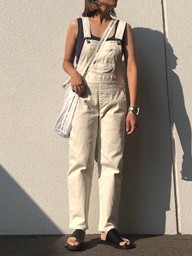 「beautiful people（ビューティフルピープル）のbeautiful people “SAIL CLOTH LOGOTAPE”ショルダートートバック（トートバッグ）」を使った、MIHOさん（レディース・152cm）の夏コーディネート