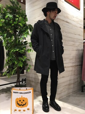 「wearhalloween2017」｜「アイテム（ステンカラーコート）」を使った、GRAND GLOBAL松本店さん（メンズ・175cm）の秋コーディネート