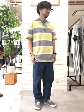 「HVC（エイチブイシー）のアイテム（トップス）」を使った、GRAND GLOBAL松本店さん（メンズ・175cm）の春コーディネート
