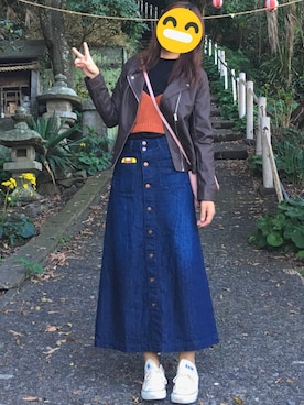 「AS KNOW AS plus（アズノゥアズプラス）のアイテム（ライダースジャケット）」を使った、エリーさん（レディース・161cm）の秋コーディネート