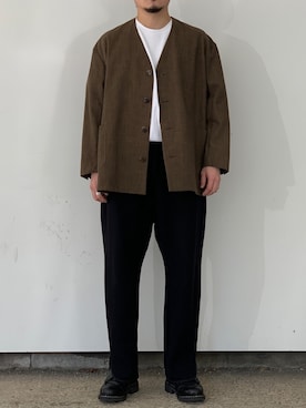 「アイテム（ノーカラージャケット）」を使った、モリユウスケさん（メンズ・169cm）の冬コーディネート