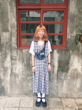「blue」｜「アイテム（ソックス/靴下）」を使った、Yuly🐼さん（レディース・158cm）の夏コーディネート