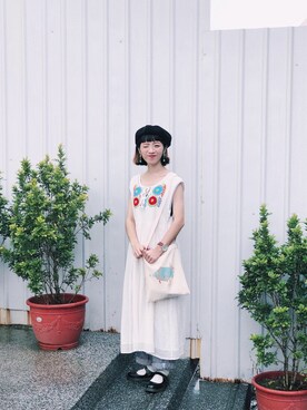 「TAIPEI」｜「アイテム（ハンチング/ベレー帽）」を使った、Yuly🐼さん（レディース・157cm）の夏コーディネート