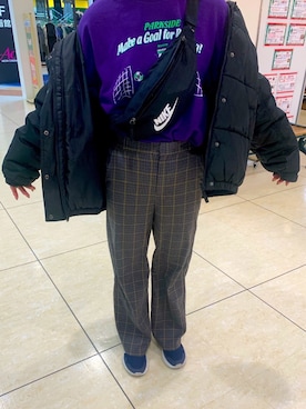 「GU（ジーユー）のアイテム（パンツ、グレー系）」を使った、UKIさん（レディース）の冬コーディネート