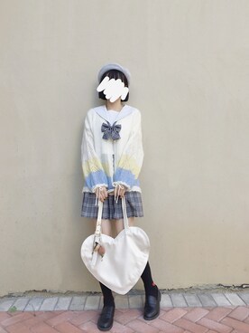 「开衫のアイテム（カーディガン/ボレロ、ホワイト系）」を使った、绝版可爱さん（レディース）の秋コーディネート
