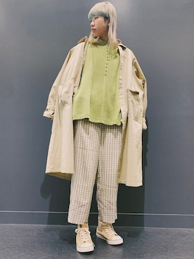 「ehka sopo（エヘカソポ）のアイテム（ステンカラーコート）」を使った、华奈さん（レディース・170cm）の春コーディネート