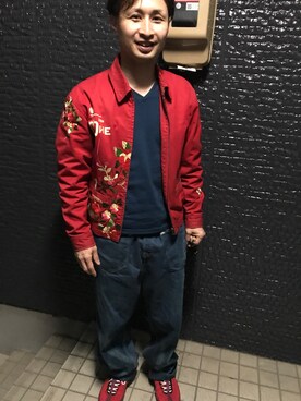 「BEAMS（ビームス）のアイテム（ジャケット/アウター、レッド系）」を使った、kanako☆。.:＊・゜さん（レディース）の春コーディネート