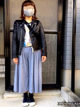 「earth music&ecology（アースミュージックアンドエコロジー）のカットプリーツスカーチョ（その他パンツ）」を使った、さやか【相互フォロー】さん（レディース・153cm）の秋コーディネート