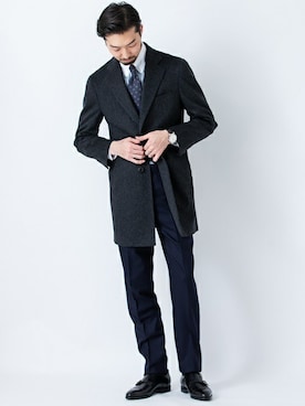 「SHIPS（シップス）のアイテム（チェスターコート）」を使った、河野さん（メンズ・185cm）の秋コーディネート