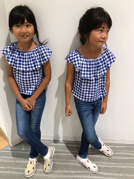 「双子コーデ」｜「アイテム（スリッポン）」を使った、Ⓜ︎oⓂ︎eⓂ︎a¨̮♡さん（キッズ・120cm）の夏コーディネート
