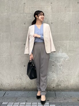 「ROPE' PICNIC（ロペピクニック）のアイテム（ノーカラージャケット）」を使った、AYANOさん（レディース・162cm）の春コーディネート