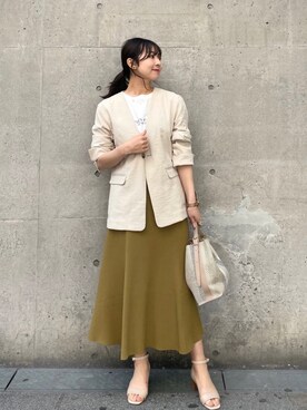 「ROPE' PICNIC（ロペピクニック）のアイテム（ノーカラージャケット）」を使った、AYANOさん（レディース・162cm）の春コーディネート