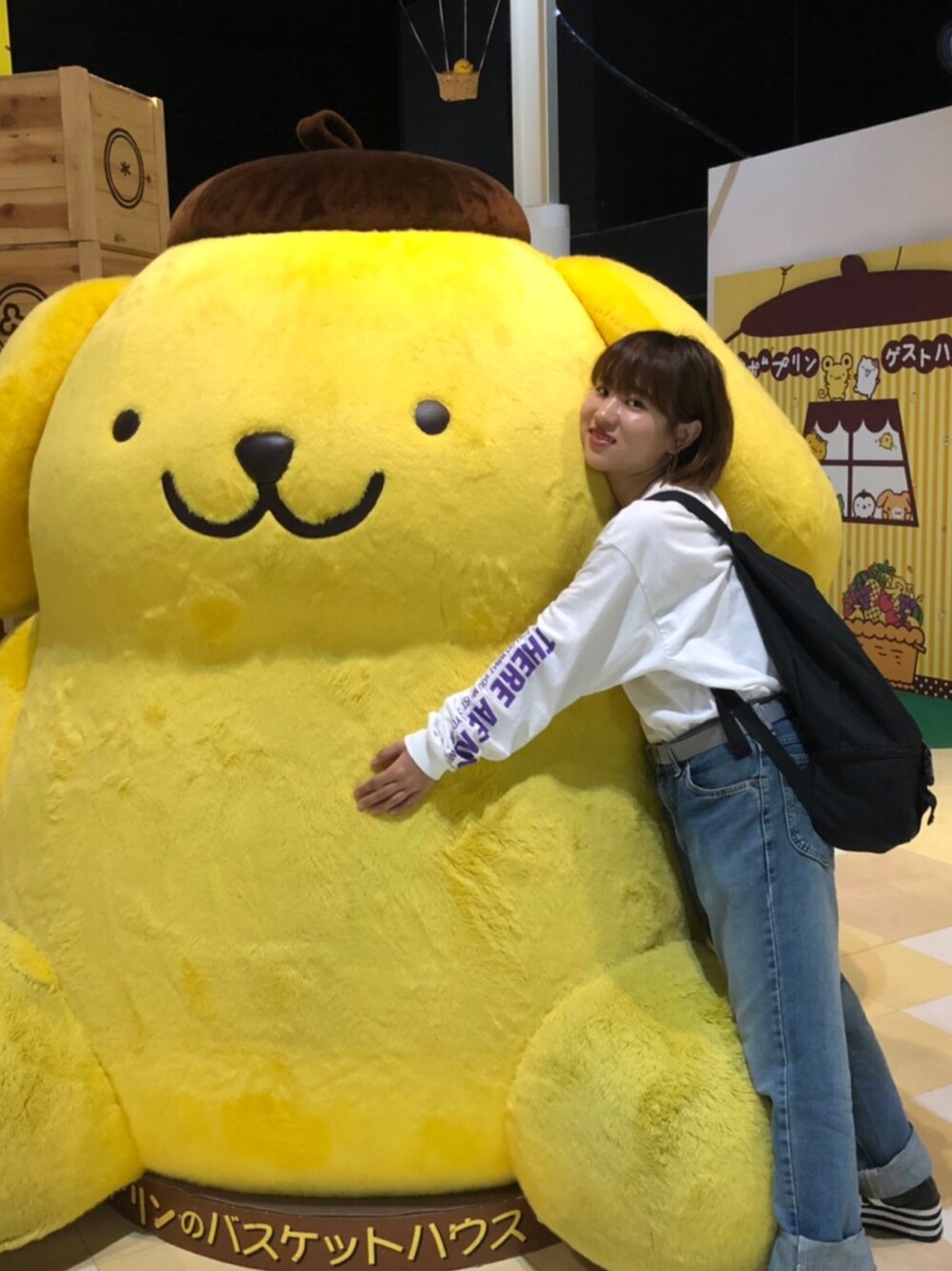 「カジュアル、プチプラ、低身長コーデ、ハーモニーランド、ポムポムプリン」｜「SPINNSのフォトプリント長袖Tシャツ（Tシャツ/カットソー、ホワイト系）」を使った、リサさん（レディース・150cm）の夏コーディネートの1枚目の写真