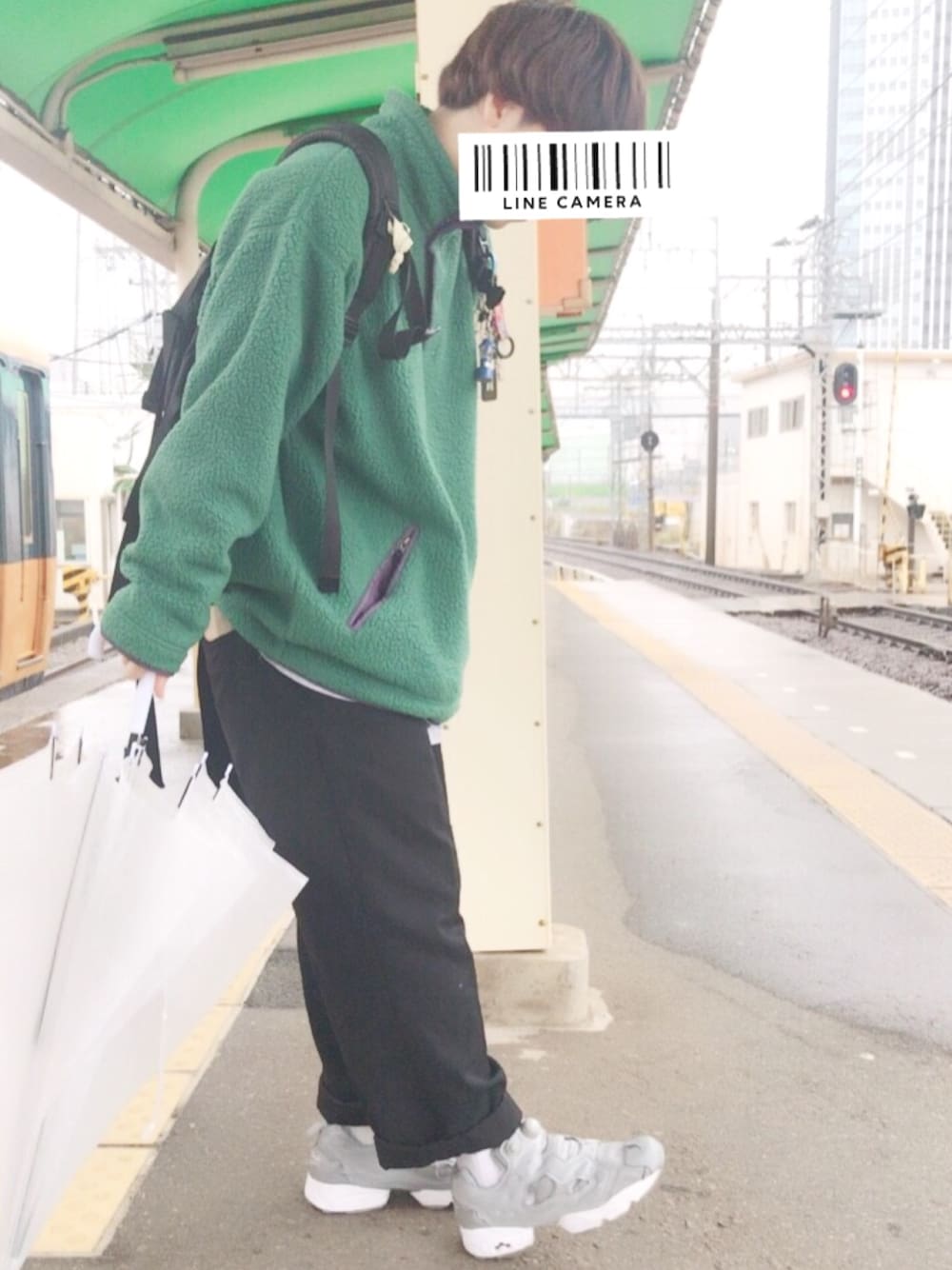 「古着、used、パタゴニア、スラックス、ポンプフューリー、Gregory、マッシュ」｜「patagoniaのアイテム（その他アウター、グリーン系）」を使った、しょさん（メンズ・169cm）の秋コーディネートの1枚目の写真