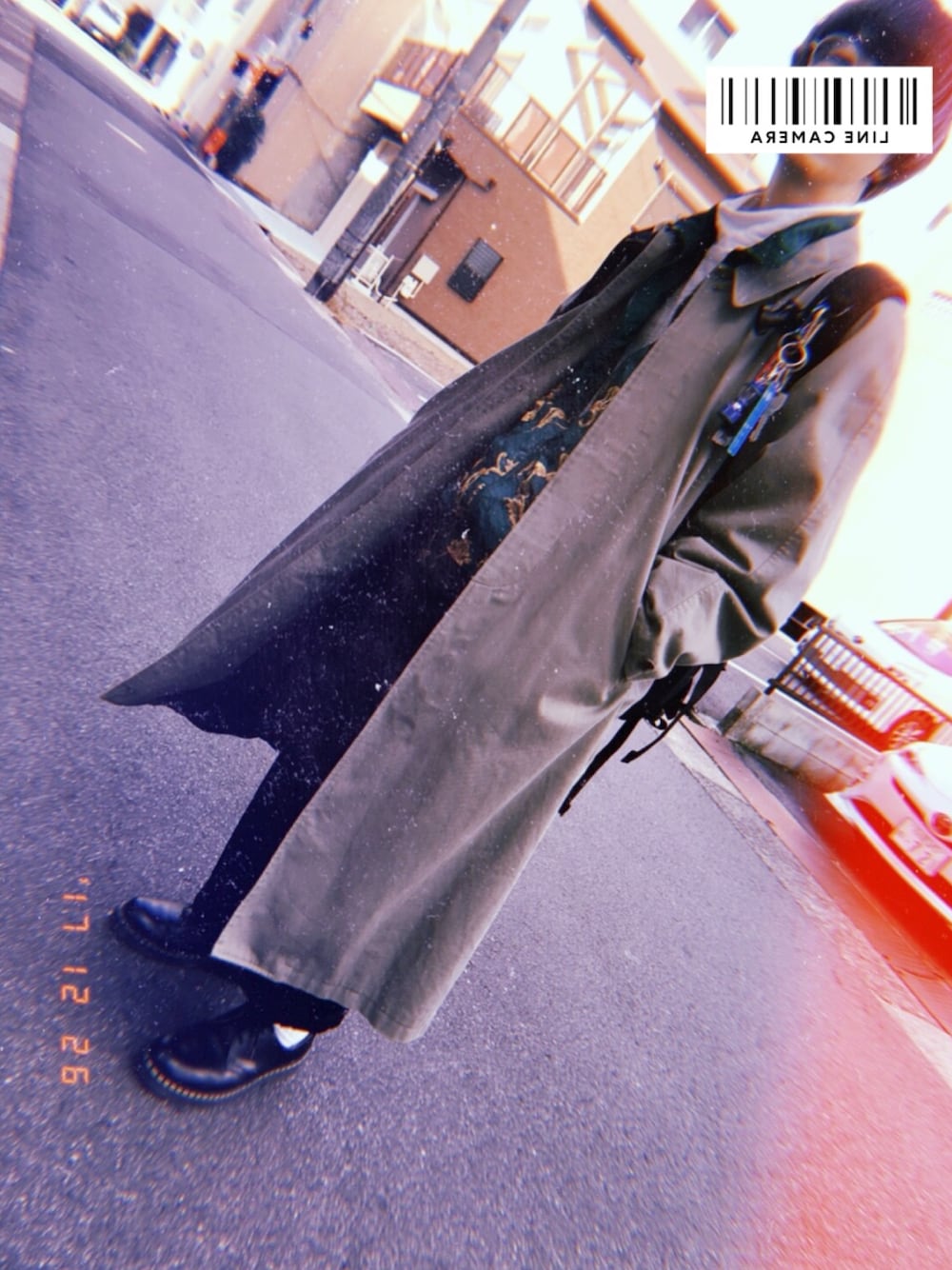 「冬コーデ、休日スタイル、コート、ブルゾン、ハイネック、スラックス、Dr.Martens、古着、古着MIX」｜「usedのアイテム（ステンカラーコート、グリーン系）」を使った、しょさん（メンズ・169cm）の冬コーディネートの1枚目の写真