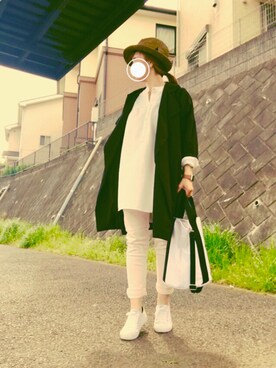 「麦わら帽子」｜「アイテム（その他アウター）」を使った、琥珀さん（レディース・154cm）の春コーディネート