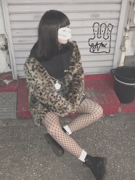 「M.Y.O.B（エム.ワイ.オー.ビー）のアイテム（Tシャツ/カットソー）」を使った、さきちゅんさん（レディース・155cm）の冬コーディネート