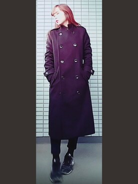 「black」｜「アイテム（ピーコート）」を使った、マリアさん（レディース・159cm）の冬コーディネート