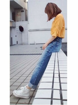 「ハイウエストストレートジーンズ」｜マリアさん（レディース・159cm）の秋コーディネート