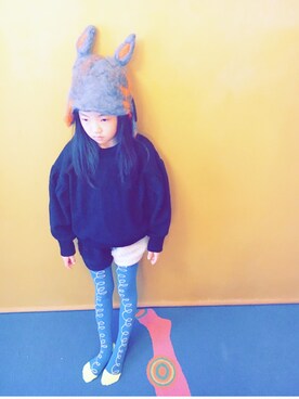 「アイテム（タイツ/ストッキング、ブルー系）」を使った、meiさん（キッズ・120cm）の冬コーディネート