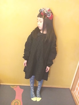 「アイテム（タイツ/ストッキング、ブルー系）」を使った、meiさん（キッズ・120cm）の冬コーディネート