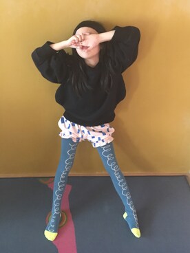 「アイテム（タイツ/ストッキング、ブルー系）」を使った、meiさん（キッズ・120cm）の冬コーディネート
