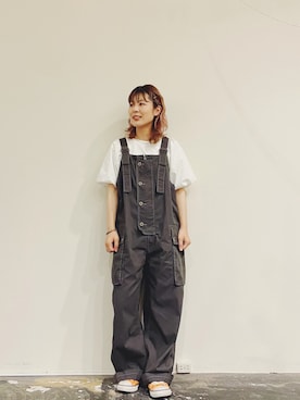 「CUBE SUGAR（キューブシュガー）のアイテム（サロペット/オーバーオール）」を使った、さくさん（レディース・155cm）の春コーディネート