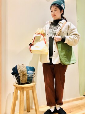 「Samansa Mos2 blue（サマンサモスモスブルー）のアイテム（ニットキャップ/ビーニー）」を使った、maiさん（レディース・161cm）の冬コーディネート