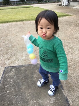 「H&M（エイチ・アンド・エム）のアイテム（その他パンツ）」を使った、jojoさん（キッズ・80cm）の秋コーディネート