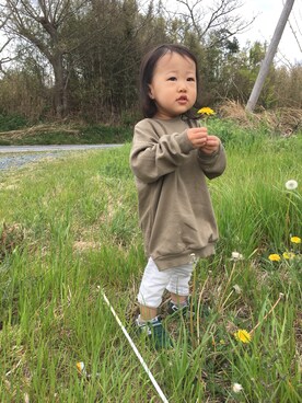 「no brand（ノーブランド）のアイテム（スウェット）」を使った、jojoさん（キッズ・80cm）の春コーディネート