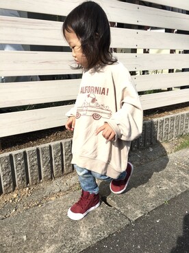 「no brand（ノーブランド）のアイテム（スウェット）」を使った、jojoさん（キッズ・80cm）の春コーディネート